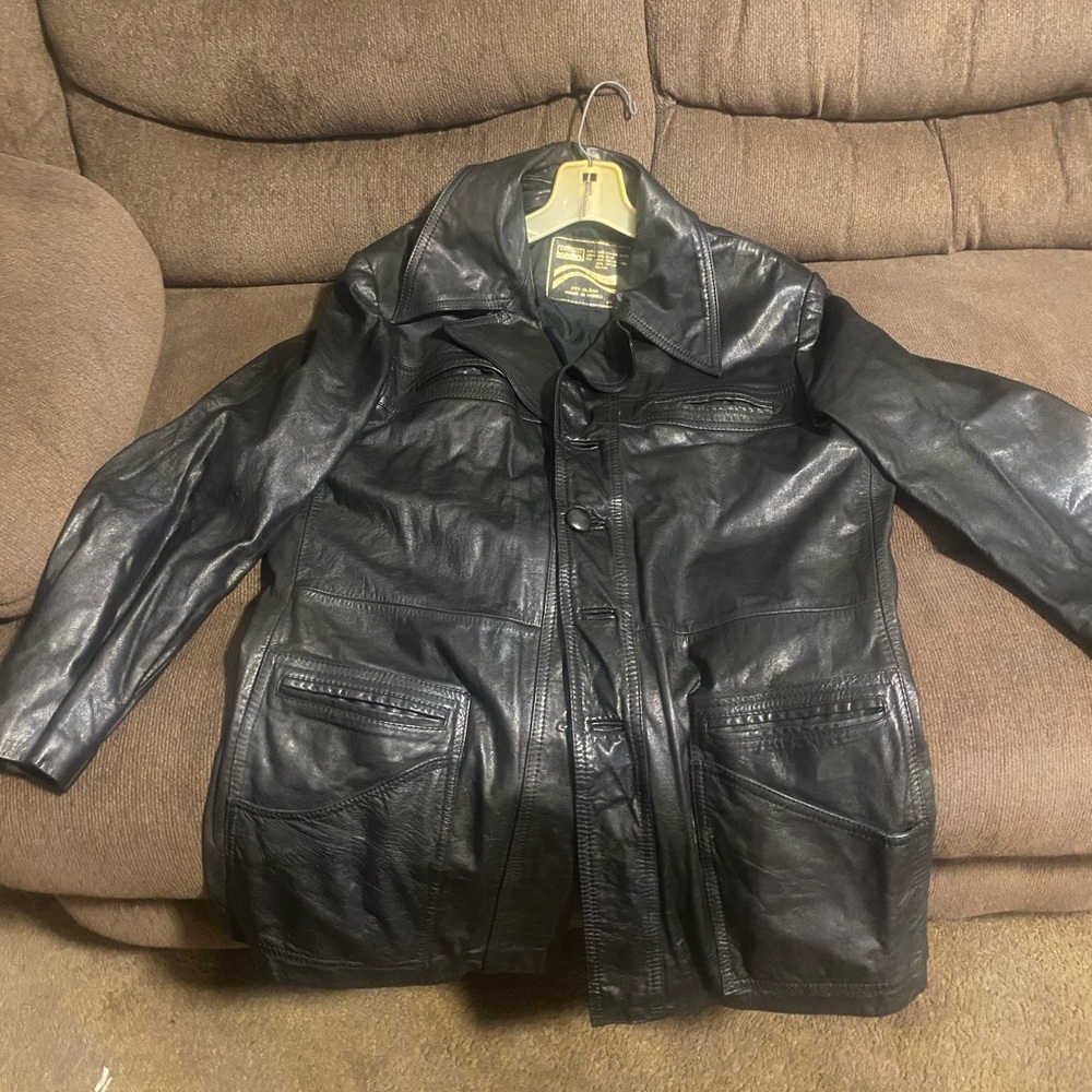Men's Classic Black Leather Trench Coat
